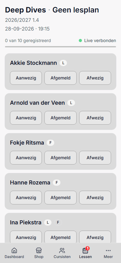 Aanwezigheidslijst op de telefoon
